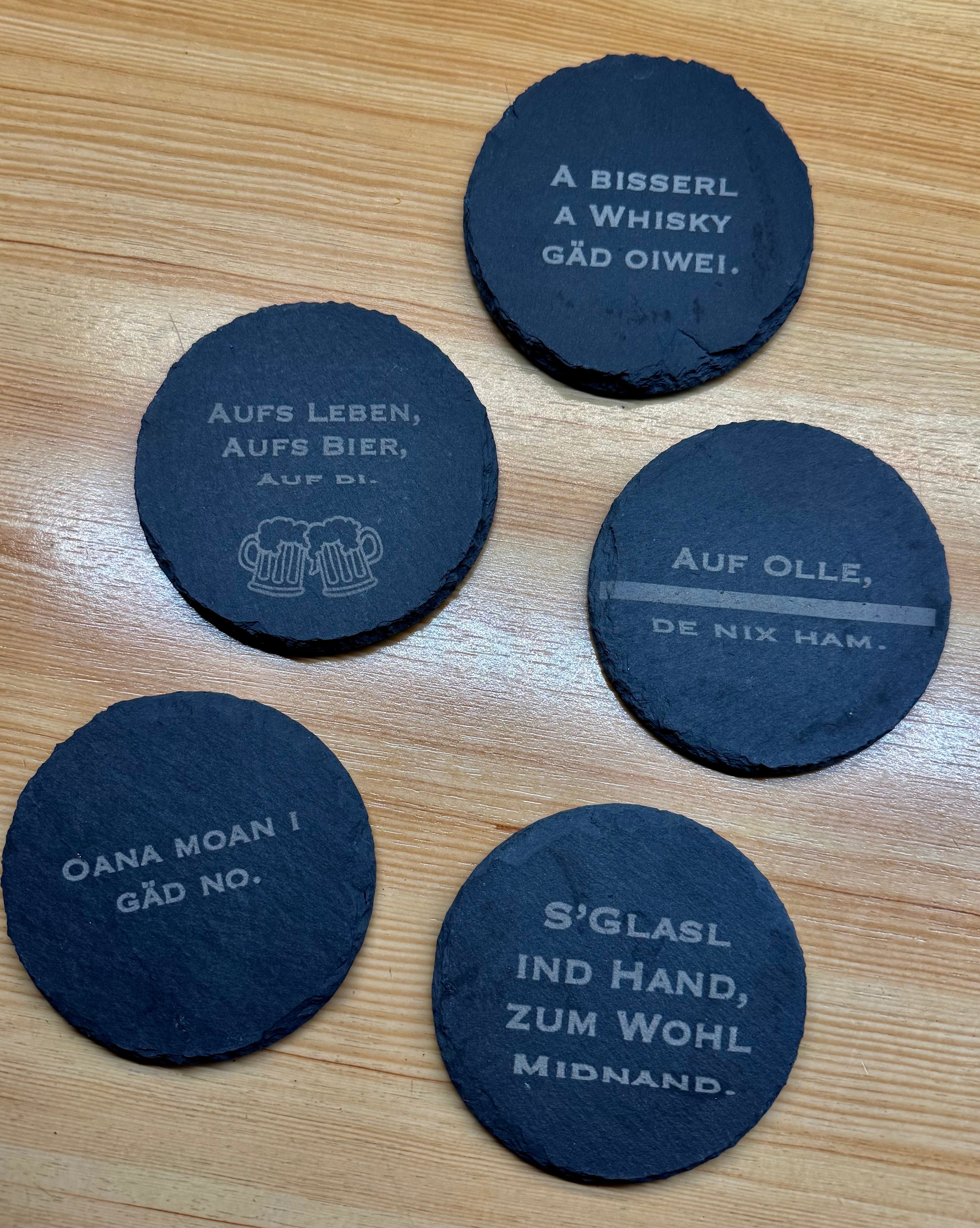 Schieferuntersetzer mit Spruch