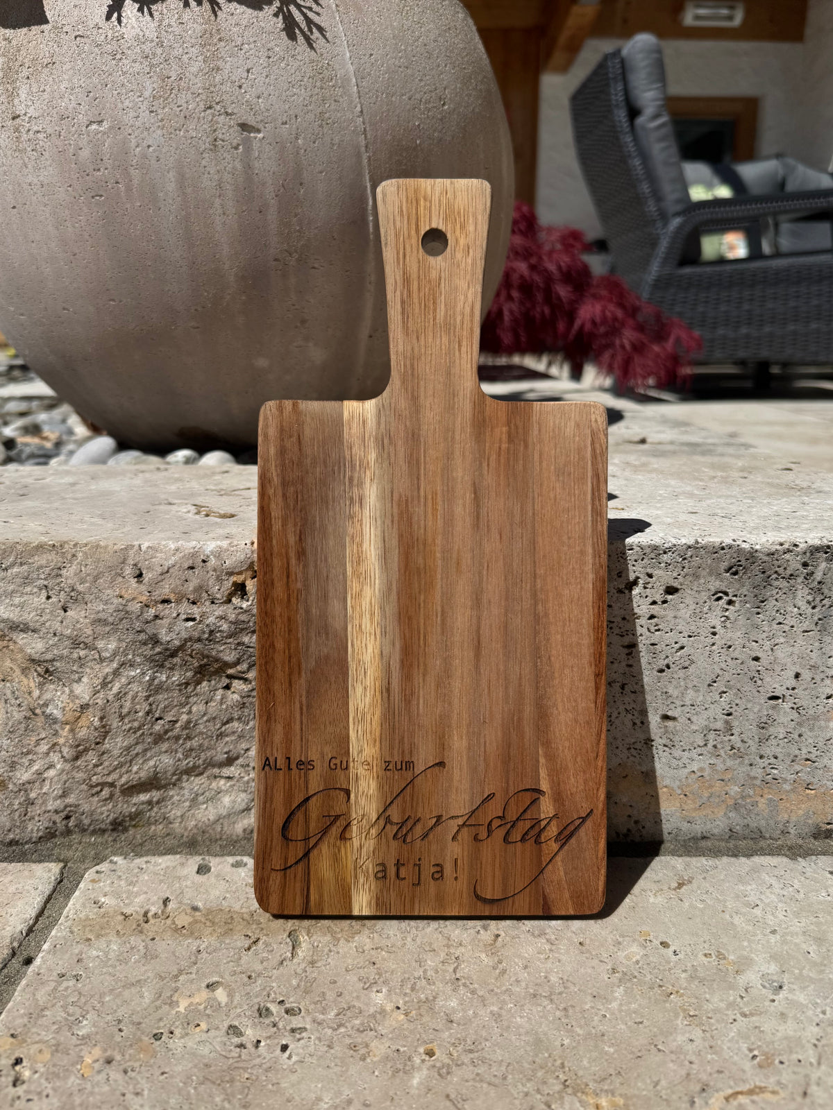 Servierbrett Akazie mit Gravur 14 x 29 x 1,5